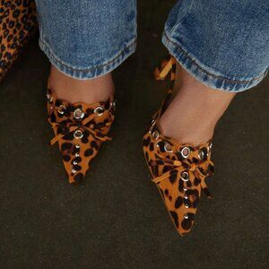 Leopard Casual Women's High Heeled Mules Kitten Heels